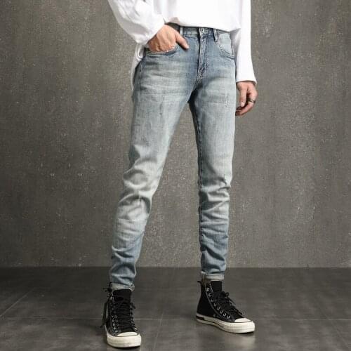 High Street New Men Hole Jeans Fashion Casual Skinny Denim Pencil Pants Hip Hop Retro High Quality Slim Men Trousers