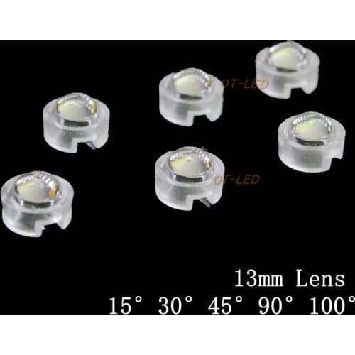 50pcs 13mm IR LED 15 30 45 60 90 100 Degree 13mm Mini LED PCB Angle Lens for 1W 3W 5W LED Lamp Convex Lenses