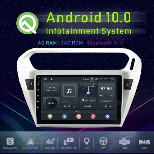 JSTMAX 9" Android 10.0 Car GPS Player For Peugeot 301 Elysee 2014 2015 2016 GPS Car Auto Stereo Multimedia Player
