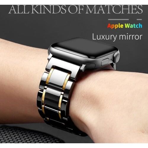 Ceramic Watch Band For Apple Watch 4 44mm 40mm Bracelet for iWatch 3 2 1 38mm 42mm Ceramic With Stainless Steel Strap Watchband
