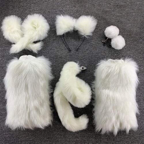 5Pcs Sexy Cosplay lingerie Kits Sex Toys Set For Couples Long Fox Tail Anal Plug Headband Nipple Clamp Women Sex Accessories