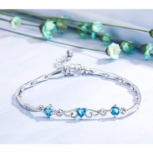 DAIWUJAN Korean 925 Sterling Silver Bracelet For Women Heart Crystal Angel Wing Charm Bracelets Lover Wife Wedding Jewelry Gift