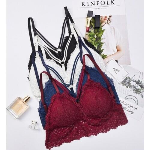 Lace Bra Women Crop Top Sexy Lingerie Plus Size Bra Push Up Red Blue Black White Lace Bralette Padded Bandage Bras for Women