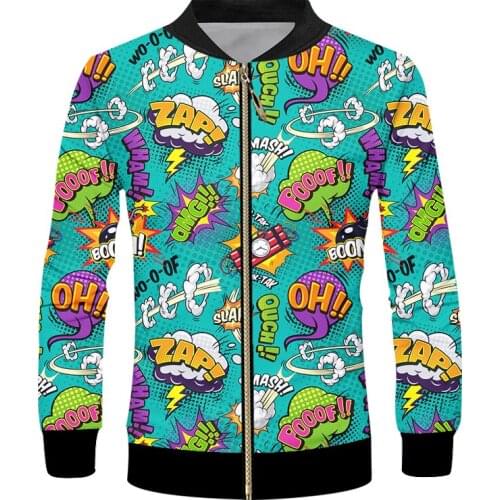 IFPD Mens Zipper Jacket Casual Street Style College Style Comic Graffiti Print 3d Print Streetwear Oversized For Men Oversized