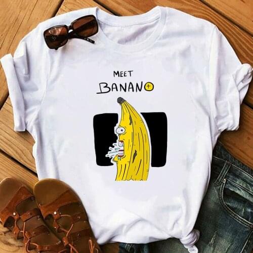 Summer Casual Femme Kawaii Streetwear Tshirt Short Sleeve Fruit Style Cute Tops Graphic Tee Funny Banana Printed T Shirt Women