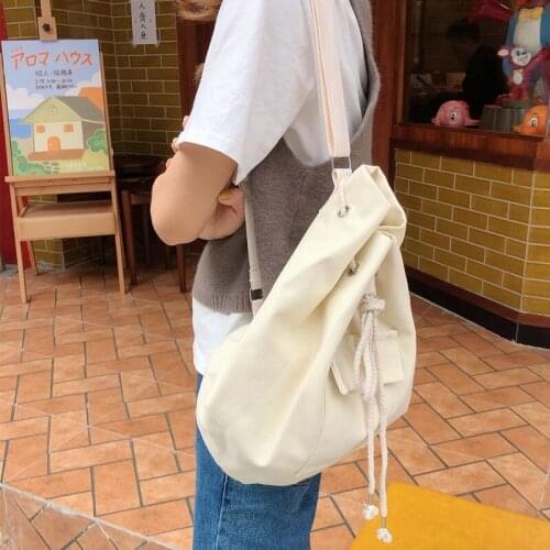 Raged Sheep Fashion Durable Women Student Canvas Shoulder Bag Messenger Solid Color High-Quality Handbags Bucket Tote String Bag