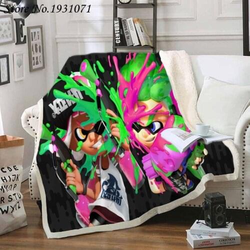 Splatoon Cartoon Game Funny Character Blanket 3D Print Sherpa Blanket on Bed Home Textiles Dreamlike Style 01