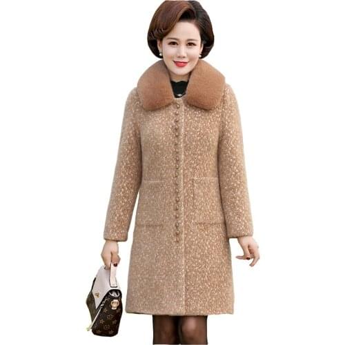 Autumn winter gold mink wool coats womens parka woolen jacket fashion loose medium length plus size mink velvet overcoat