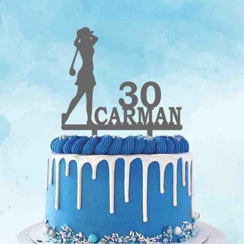 Personalized Golf Cake Topper Custom Name Age Woman Playing Golf Silhouettes Cake Topper For Golf Fans Birthday Cake Decoration