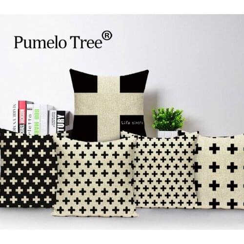 Simple Black White Geometry Cross Cushion Cover Throw Pillow Cutton Linen Car Sofa Bed Home Decor Textile Printed Pillow Case