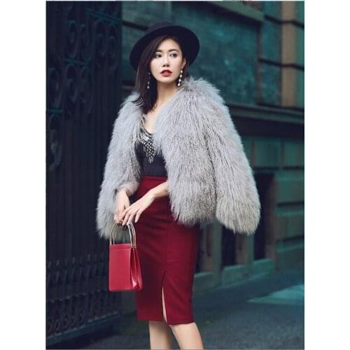 New Genuine Mongolia Sheep Fur coat Women full pelt Sheep Fur short Jacket fur Waistcoats customized Big Size F42