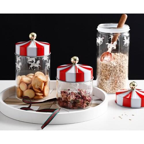 Nordic Circus Trope From Vintage Italy Color Carousel Glass Frail Seal Bottle Storage Tank Sugar Storage Box Candy Year Xmas