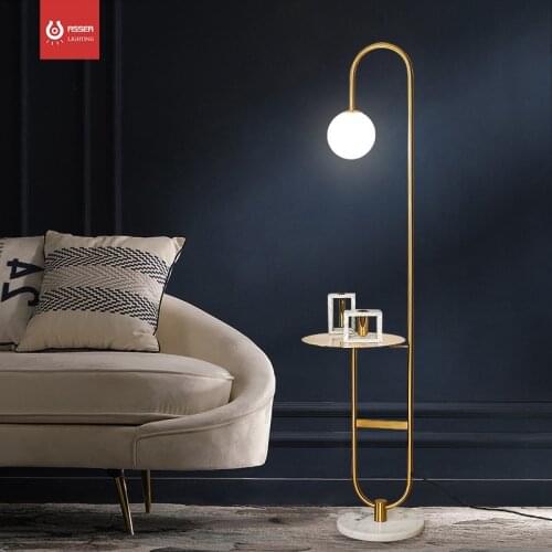 Modern Floor Lamp LED Standing Lamp With Round Table Art Deco Living Room Sofa Reading Lights Hotel Bedroom Bedside Lights