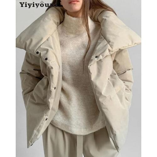 Yiyiyouni Oversized Cropped Warm Winter Jackets Women Cotton Padded Parka Outwear Women Solid Casual Thick Jackets Female 2020
