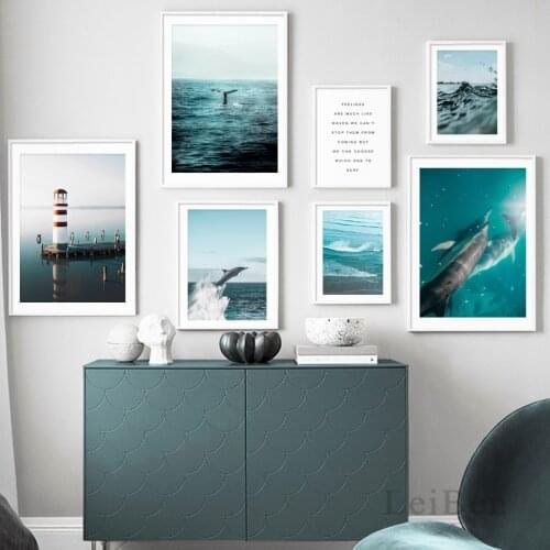 Silent Sea Ocean Whale Dolphin Seascape Poster Wall Art Canvas Painting Nordic Wall Pictures For Living Room Cuadros Home Decor