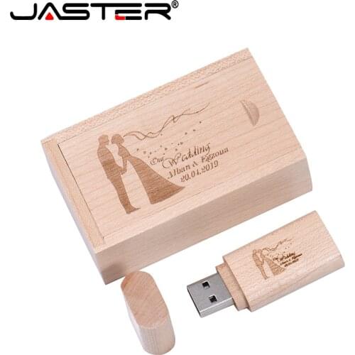 JASTER Free custom logo USB flash drive Wooden box Pen drive Wood Personalized Memory Stick 128GB 8GB 32GB 64GB photography gift