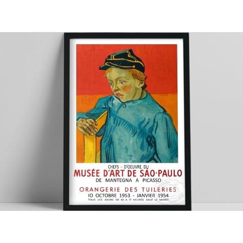 Vintage Brazilian Exhibition Poster, Van Gogh The Schoolboy Oil Painting, Little Boy Portrait Canvas Prints, Living Room Decor