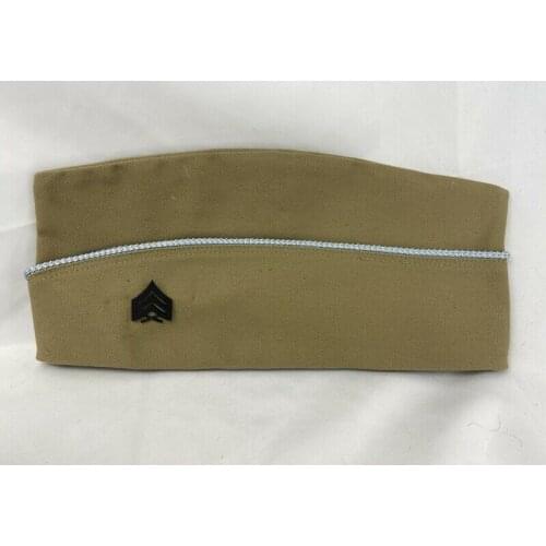 WW2 US ARMY KHAKI GARRISON CAP HAT USMC MARINE CORPS SERGEANT RANK BLACK BADGE armyshop2008