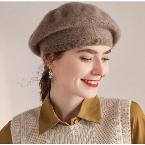 Women Berets 100% Pure Goat Cashmere Knitting Hats 2020 Winter Autumn New Fashion Headgears 3Colors Pashmina Ladies Hat