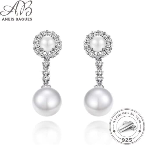 Aneis Bagues S925 Sterling Silver Pearl Drop Earrings For Women Sparkling High Carbon Diamond Wedding Party Fine Jewelry Gift