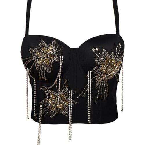 Original Design Camisole Sequins Beaded Tassels Camis Push up Bra Sexy Backless Crop Top Tube Top Performance Clothes for Women
