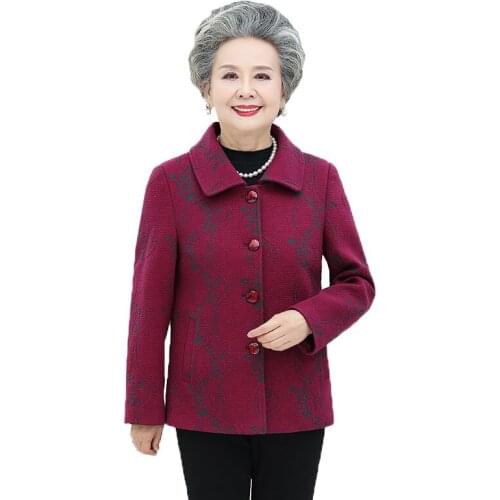 Womens Autumn Winter Woolen Coat New Wool Coat Middle-aged and elderly Elegant Loose Korean Grandma Outfit Female Outwear R630