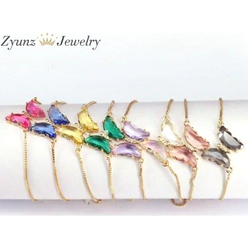 10PCS, New Arrival Crystal Butterfly Bracelet Femme Copper Gold Color Chain Charm Bracelets for Women Girls Jewelry