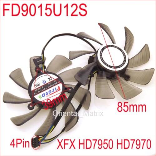 2pcs/lot FD9015U12S 12V 0.55A 85mm 39x39x39mm For XFX HD7950 HD7970 XFX FX-797G-TDF Graphics Card Fan 4Pin