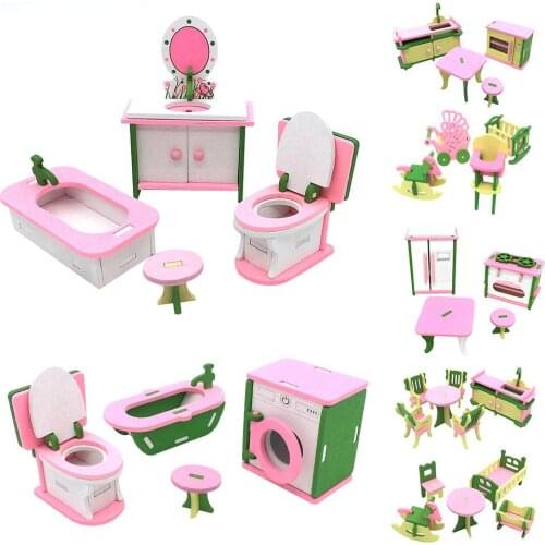 3D Wooden Miniature Bedroom Miniature Furniture Set Doll Accessories For LOL Dolls Etc Mini Doll House Assemble Kids Toys Gifts