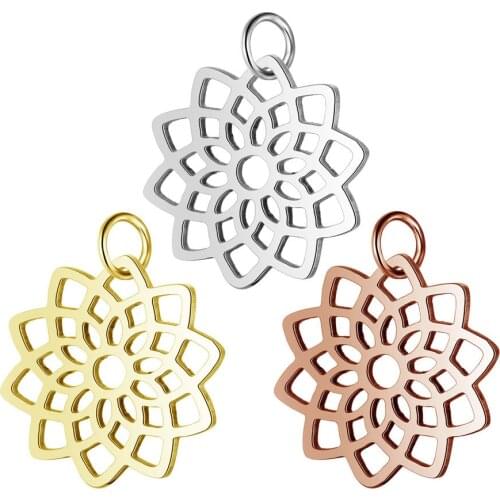 5pcs/lot Titanium Stainless Steel Lotus Charka Yoga Charm Pendant Double Sided Polished Rose Gold Connector DIY Jewelry Material