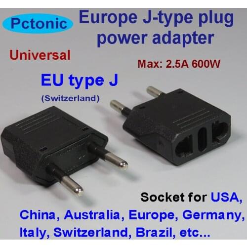 PCTONIC Switzerland Europe travel power adapter type J plug converter type J to EU China AC America USA socket adapter