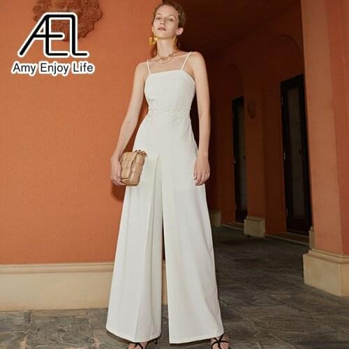 AEL Beige Straps Jumpsuit Long Women Summer Elegance Wide Leg Lace Up Slim