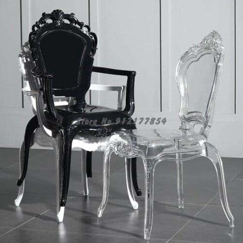 Acrylic Palace Chair Backrest Armrest Dining Chair Home European Minimalist Designer Ghost Stool Crystal Transparent Chair