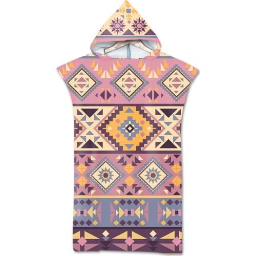 Drop Shipping Geometric Pattern Microfiber Hooded Bath Towel Robe Poncho for Swimming Beach Surf Man Woman Bathrobe Beachwear