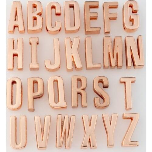 1pc A-Z 18mm Rose Gold color polished Slide Letters Fit DIY Wristband & Bracelet & Pet Collar Jewelry Making