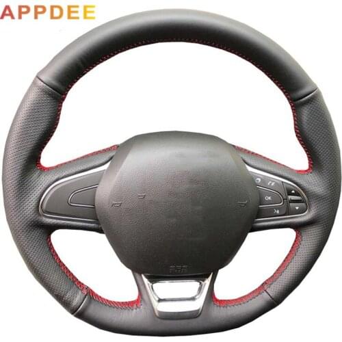 Handsewing Black Artificial Leather Steering Wheel Covers for Renault Kadjar Koleos Megane Talisman Scenic 2016 2017