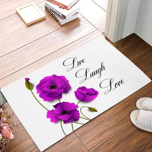 Purple Flower Poppy Flower Text Floor Mats for Living Rooms Anti-slip Carpets Kitchen Bathroom Rugs Entrance Doormat