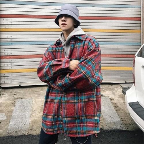 Jackets Coats Male Hip Hop Jackets Windbreaker Men Streetwear Plaid Wool Coats 2021 Mens Harajuku Vintage Korean Style