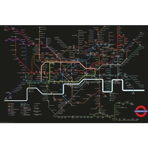 LONDON UNDERGROUND - BLACK MAP Art Film Print Silk Poster Home Wall Decor 24x36inch