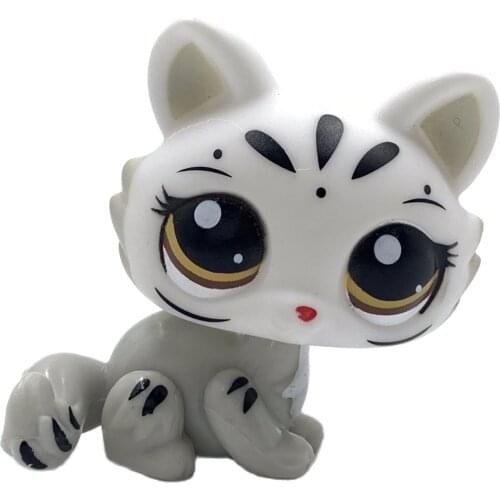 LPS CAT pet shop toys Rare animal SPHYNX cat #3585 white kitty grey tiger cat present for boys and gifts