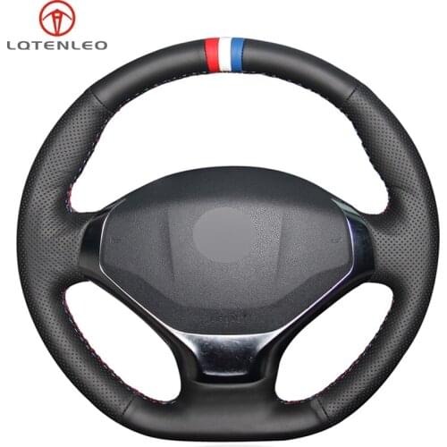 LQTENLEO Black Genuine Leather DIY Hand-stitched Car Steering Wheel Cover For Peugeot 3008 2013-2015
