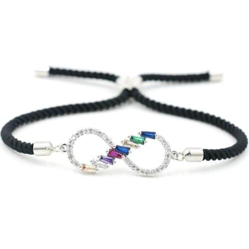 Fashion Design Lucky Black Red Thread Bracelet Silver Color Crystal Zircon 8 Infinity Women Bracelets Girls Charm Jewelry Gift