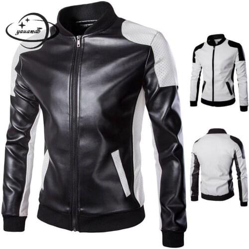 Mens Faux Leather Jacket Spring Autumn Male Coat Clothing Stand Patchwork Wide-waisted Plus Size Man Outerwear Clothes H97