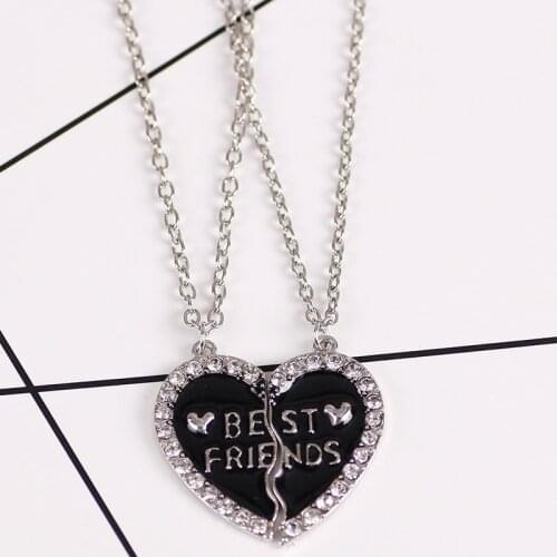 New 2021 2-pcs-set Best Friend Necklaces Crystal Rhinestones Bff Friendship Pendant For Friends Birthday Gifts Jewelry Choker