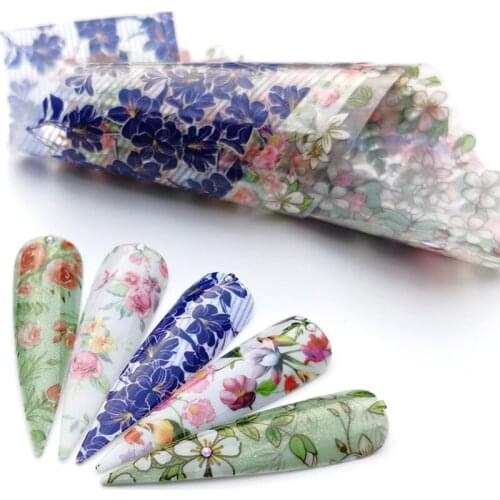 5 PCS 150mm Colorful Flowers Stickers On Nails Foil Transfer Starry Sky Summer Sliders For Manicure Nail Art Decals Decoration