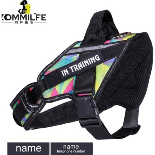KOMMILIFE Nylon Adjustable Dog Harness Personalized Pet K9 Harness For Dogs Reflective Breathable Pet Dog Harness No Pull