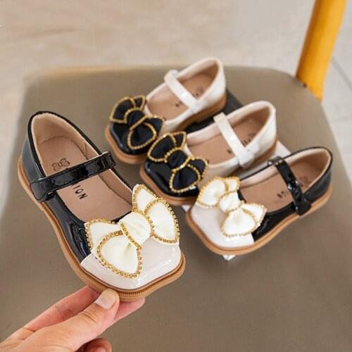 2021 new girls shoes girls bow leather princess shoes soft children flat shoes baby toddler shoes spring and autumn shoes