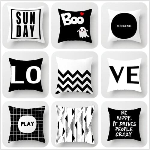 NEW Black and white Geometric Cushion Cover Velvet Pillow Case For Sofa Office Car Home Pillowcase 45*45cm