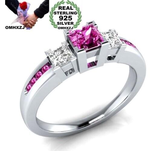 OMHXZJ Wholesale European Fashion Woman Man Party Wedding Gift Silver Blue Square AAA Zircon 925 Sterling Silver Ring RR39