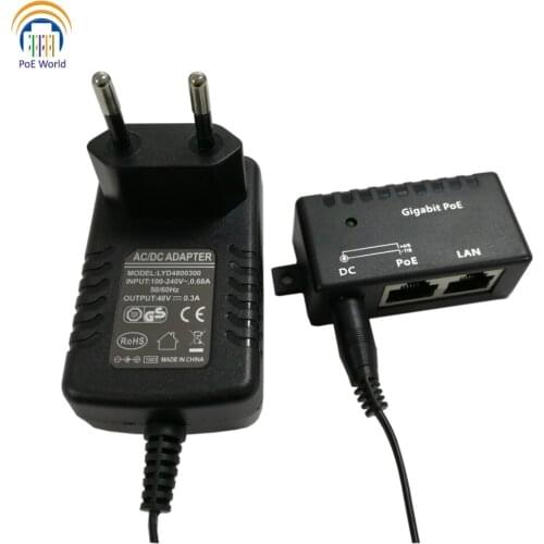 Mode B power over ethernet Gigabit Passive PoE injector/splitter with 48v15w power adapter for 48V IP camera/WiFi AP/VOIP Phones